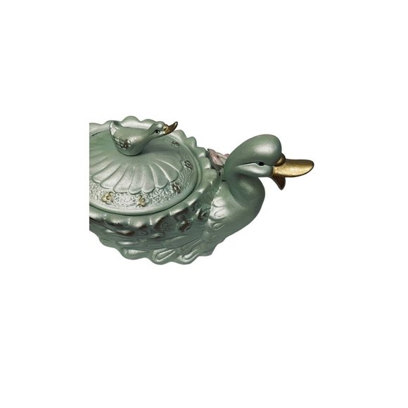 American Style Porcelain Blue Swan Lidded Cookie Jar Collectible Decorative 9" - Picture 8 of 15